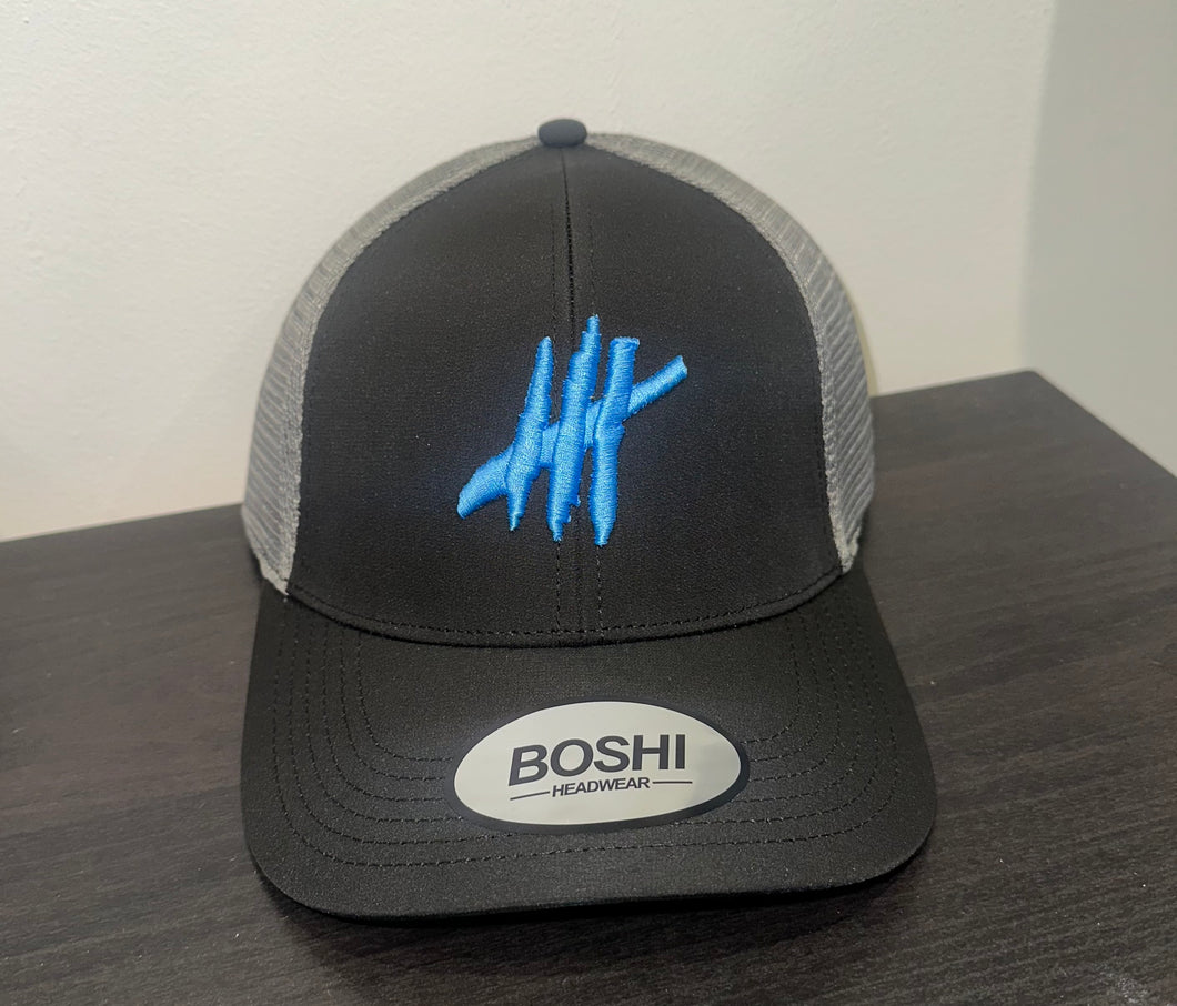 New Black & grey trucker cap with light blue logo