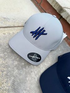 Grey delta cap with navy blue logo