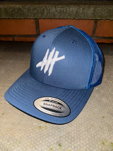 Navy & blue trucker cap with white logo