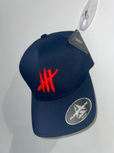 Load image into Gallery viewer, Navy delta flexfit cap with red logo
