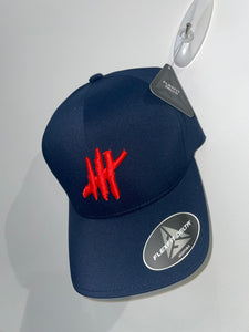 Navy delta flexfit cap with red logo