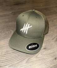 Load image into Gallery viewer, Sage green trucker cap with white logo
