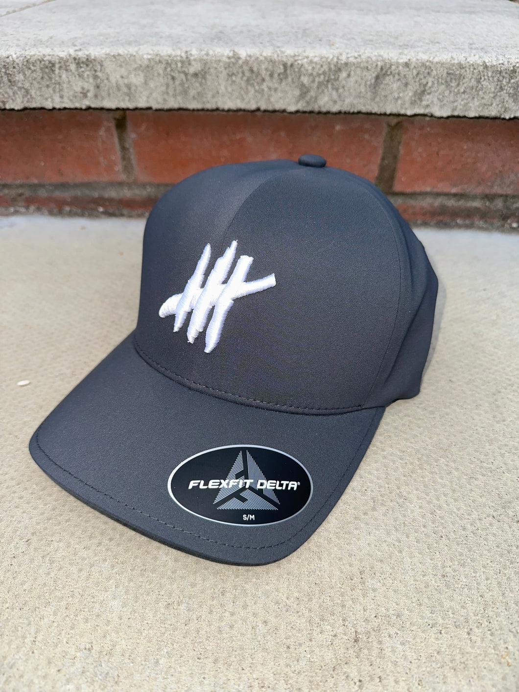 Charcoal delta flexfit cap with white logo
