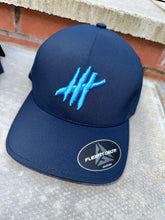 Load image into Gallery viewer, Navy delta flexfit cap with light blue logo
