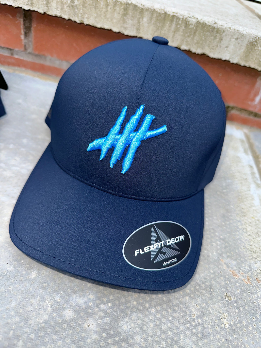 Navy delta flexfit cap with light blue logo