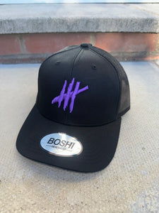 New Black trucker cap with purple logo