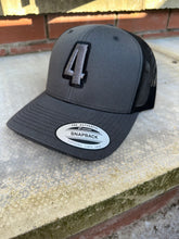 Load image into Gallery viewer, Grey &amp; black trucker cap with grey &amp; black logo
