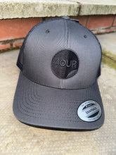 Load image into Gallery viewer, Grey trucker cap with black &amp; charcoal logo
