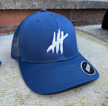 Load image into Gallery viewer, New Blue trucker cap with white logo

