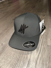 Load image into Gallery viewer, Charcoal delta flexfit sports cap with black logo
