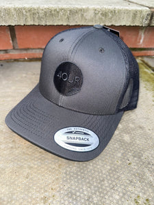 Grey trucker cap with black & charcoal logo
