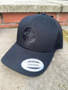 Black trucker cap with black & charcoal logo
