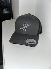 Load image into Gallery viewer, Grey &amp; black trucker cap with grey logo
