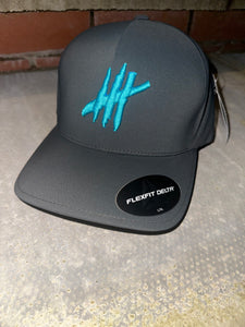 Charcoal delta flexfit cap with turquoise logo