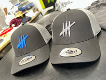 Load image into Gallery viewer, New Black &amp; grey trucker cap with grey logo
