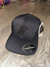 Load image into Gallery viewer, Black delta flexfit sports cap with black logo
