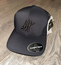 Load image into Gallery viewer, Black delta flexfit sports cap with black logo
