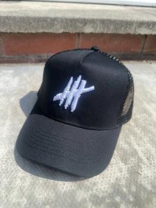 Black trucker youths cap with grey logo