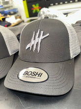 Load image into Gallery viewer, New Black &amp; grey trucker cap with grey logo
