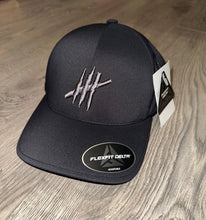 Load image into Gallery viewer, Black delta flexfit sports cap with grey logo
