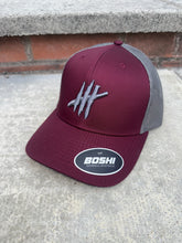 Load image into Gallery viewer, New maroon/grey trucker with grey logo
