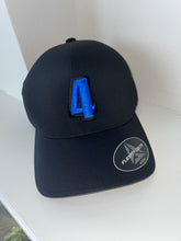 Load image into Gallery viewer, Black delta flexfit cap with blue &amp; black logo

