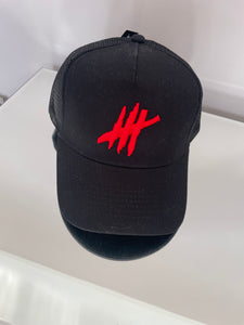 Black trucker youths cap with grey logo