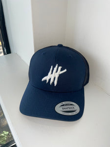 Navy trucker cap with white logo