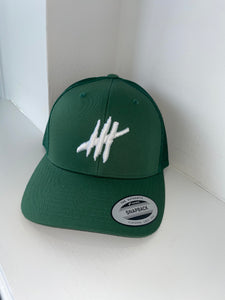 Green trucker cap with white logo