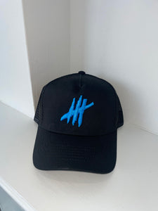 Black trucker youths cap with grey logo