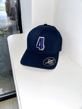 Load image into Gallery viewer, Navy delta flexfit cap with navy &amp; sliver logo
