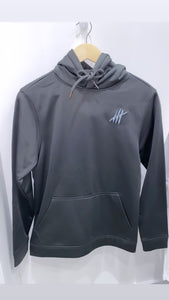 Charcoal sports hoodie with grey logos