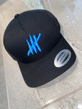 Load image into Gallery viewer, Black trucker with light blue logo
