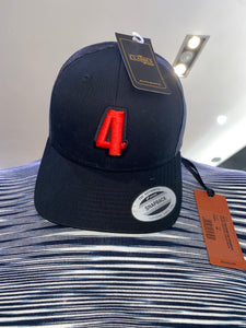 Black trucker cap with red logo