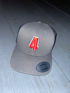 Grey trucker cap with red & grey logo