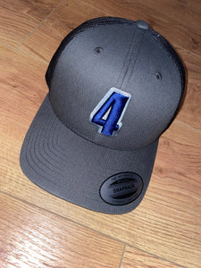 Grey & black trucker cap with blue & sliver logo