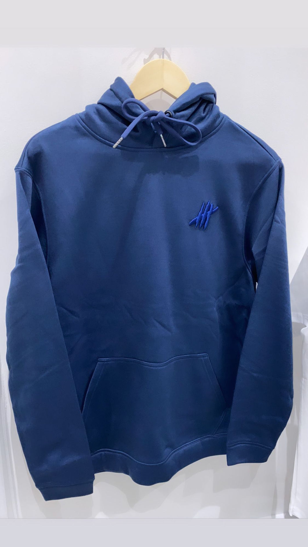 Navy sports hoodie with navy logo